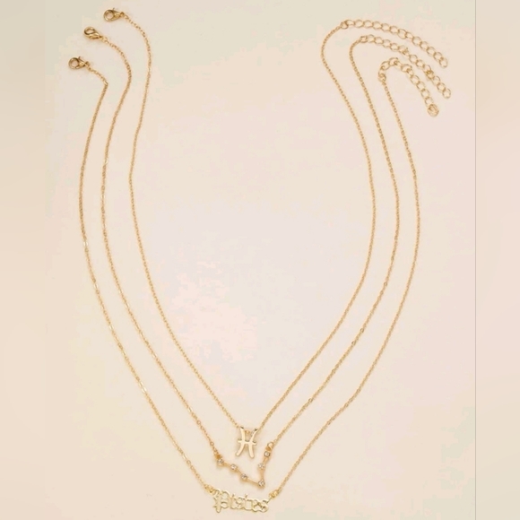 Zodiac 3 Piece Gold Tone Charm Necklace, Pisces - Picture 3 of 4